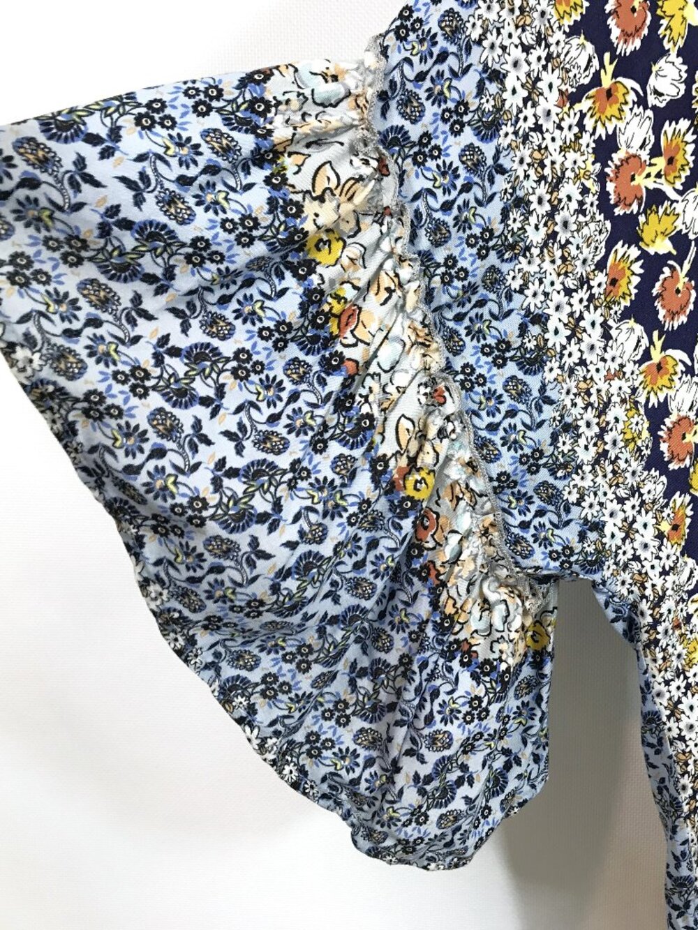 Ruffle Bell Sleeve Floral Duster Kimono Navy Blue Multicolor Sz L Jade by Jane - Picture 4 of 12
